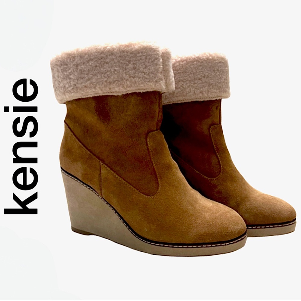KENSIE. NWOT. Gorgeous Suade & Faux Shearling winter booties.Beige/Tan. Size 8.